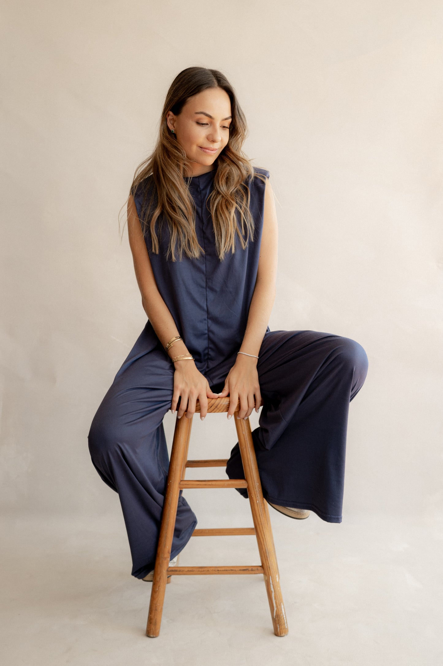 Jumpsuit con hombreras - Azul