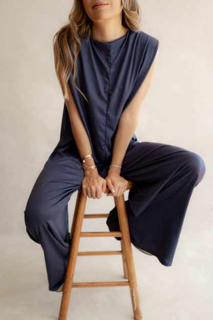 Jumpsuit con hombreras - Azul